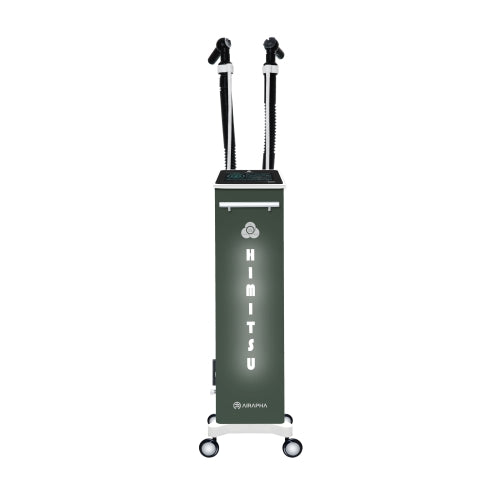 Green tower mister device with 'Himitsu' branding on a white background