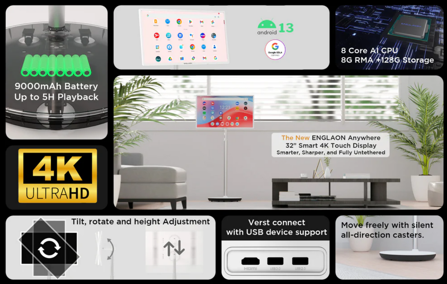 32” 4K UHD Portable Smart Touch Display