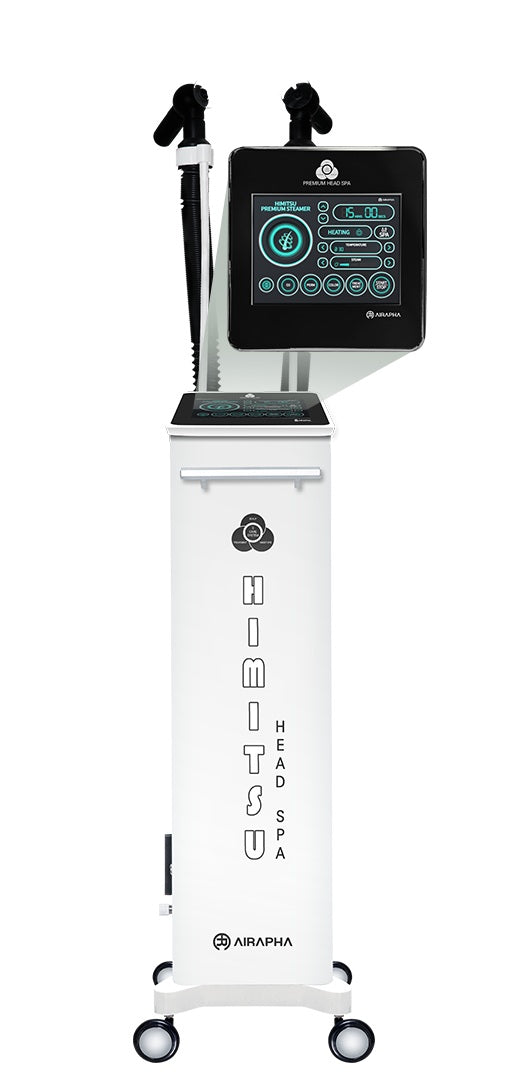 Tower mister device with digital display and branding on a white background