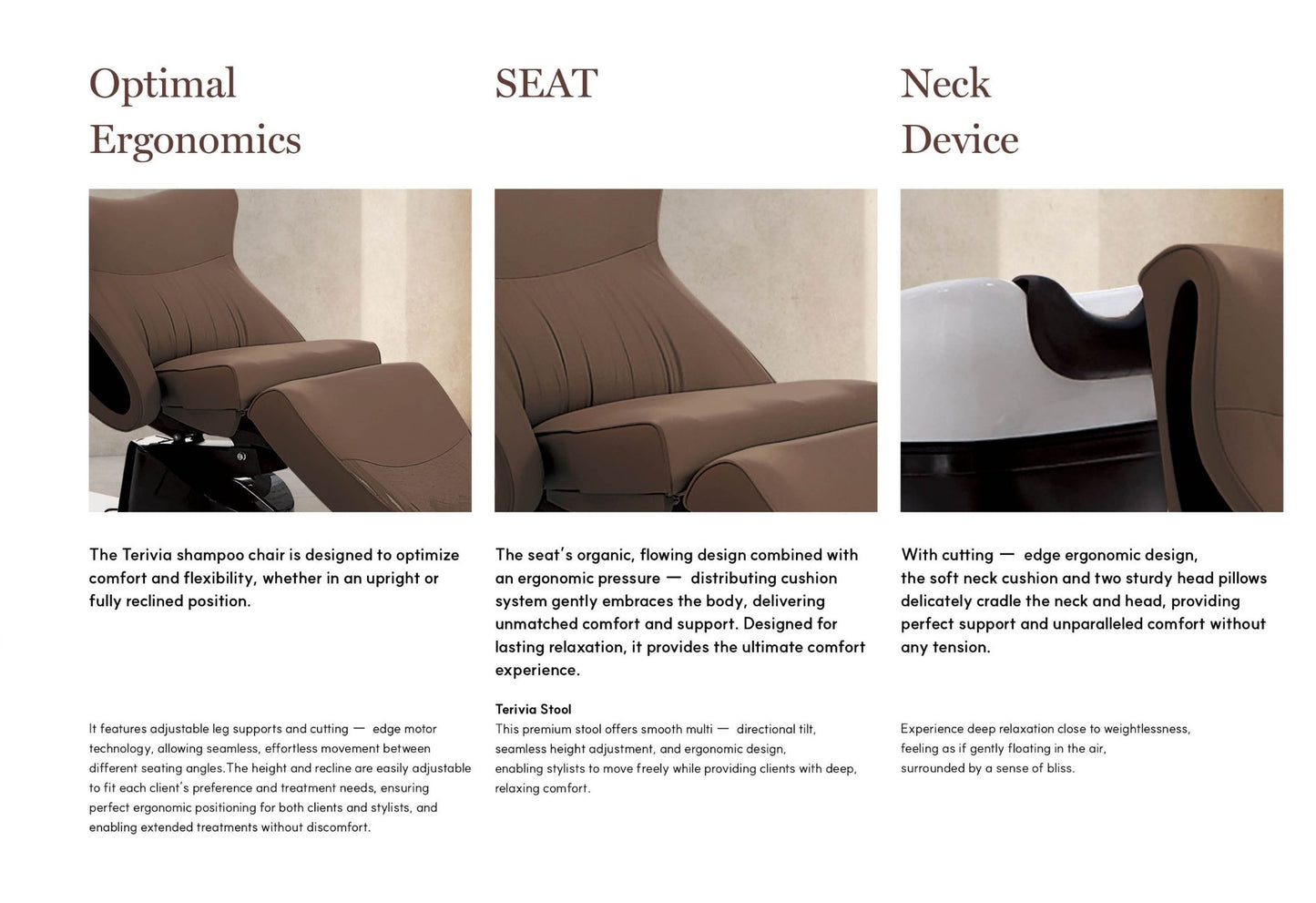 Terevia shampoo chair with ergonomic design features